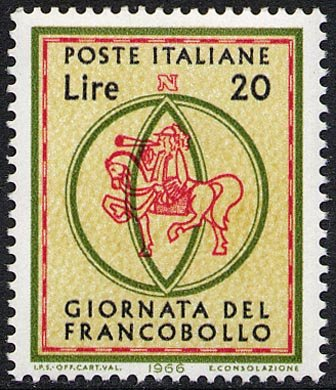 Francobollo Usato Rep. Italiana 1966 8^ GIORNATA DEL FRANCOBOLLO 20 L.