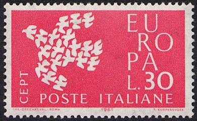 Francobollo Usato Rep. Italiana 1961 EUROPA UNITA: 6^ EMISSIONE 30 Lire