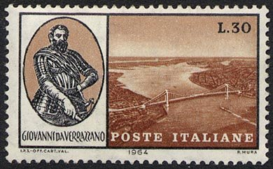 Francobollo Usato Rep. Italiana 1964 PONTE G. DA VERRAZZANO NEW YORK 30 L