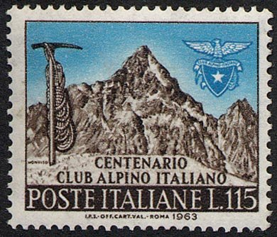 Francobollo Usato Rep. Italiana 1963 CENTENARIO FONDAZIONE DEL C.A.I. 115 L.