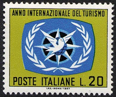 Francobollo Usato Rep. Italiana 1967 ANNO INTERNAZIONALE DEL TURISMO 20 Lire