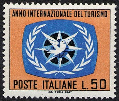 Francobollo Usato Rep. Italiana 1967 ANNO INTERNAZIONALE DEL TURISMO 50 Lire