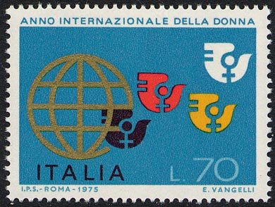 Francobollo Usato Rep. Italiana 1975 ANNO INTERNAZIONALE DELLA DONNA 70 Lire