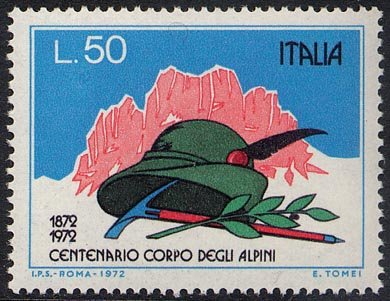 Francobollo Usato Rep. Italiana 1972 CENTENARIO FONDAZIONE  CORPO  ALPINI 50 L