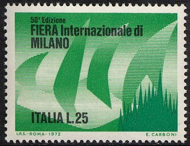 Francobollo Usato Rep. Italiana 1972 50^ FIERA DI MILANO 25 Lire