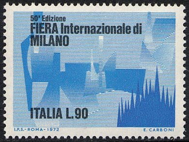 Francobollo Usato Rep. Italiana 1972 50^ FIERA DI MILANO 90 Lire
