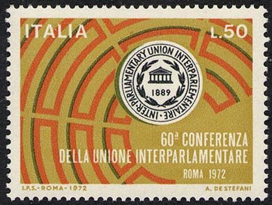 Francobollo Usato Rep. Italiana 1972 60^CONFERENZA UNIONE INTERPARLAMENTARE 50 L