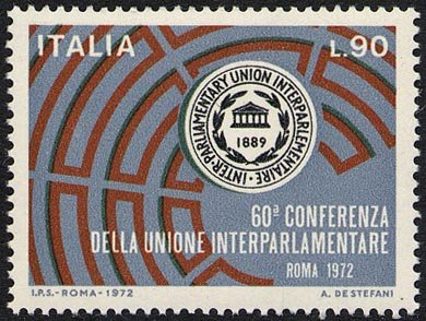 Francobollo Usato Rep. Italiana 1972 60^CONFERENZA UNIONE INTERPARLAMENTARE 90 L