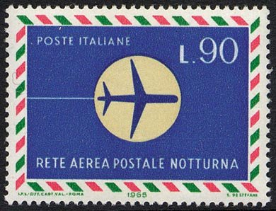 Francobollo Usato Rep. Italiana 1965 INAUGURAZIONE RETE AEREA POSTALE 90 L.