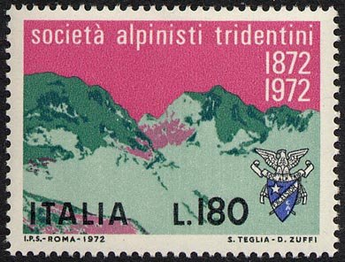 Francobollo Usato Rep. Italiana 1972 CENTENARIO SOCIETÀ ALPINISTI TRIDENTINI 180