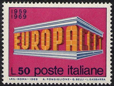 Francobollo Usato Rep. Italiana 1969 EUROPA UNITA: 14^ EMISSIONE 50 L