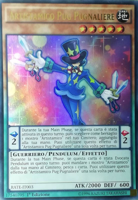 Carta YUGIOH-Artistamico Pug Pugnaliere-RATE-IT003-ITA-EX-Ultra Rare 1.Ed