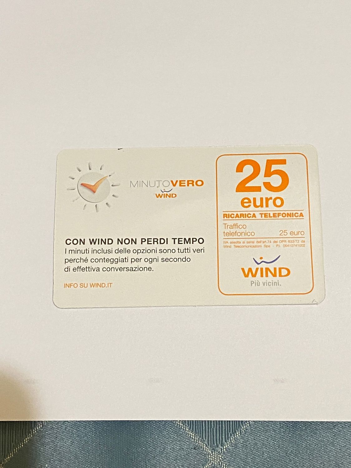 Ricarica Telefonica - Wind - Minuto Vero 25 Euro scadenza 31/12/2016 Usata