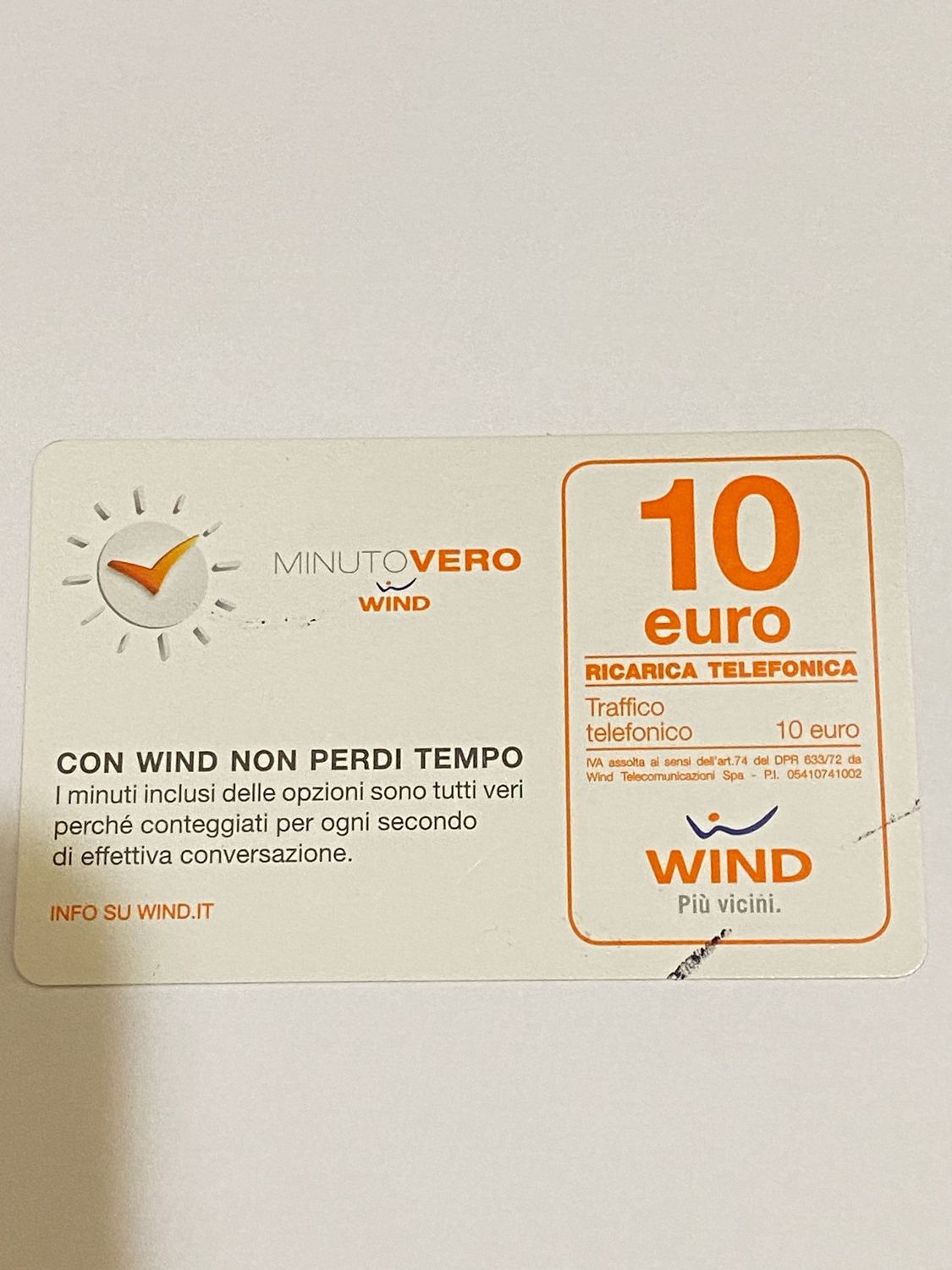 Ricarica Telefonica - Wind - Minuto Vero 10 Euro scadenza 30/06/2017 Usata -