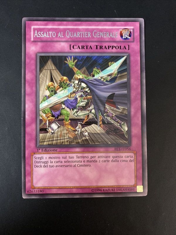 Carta YUGIOH-Assalto al Quartier Generale-FET-IT056-ITA-Played-Rare 1.Ed