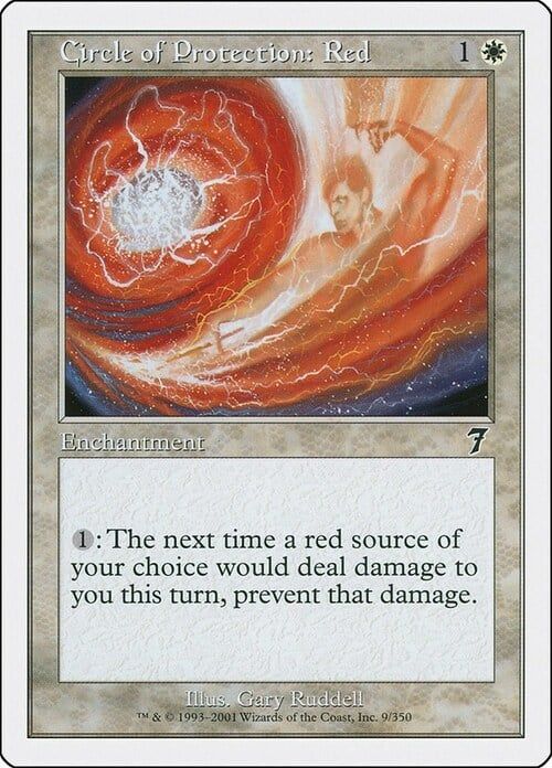 Carta MTG-Circolo di Protezione: Rosso-Settima Edizione-N.009-ITA-Played-