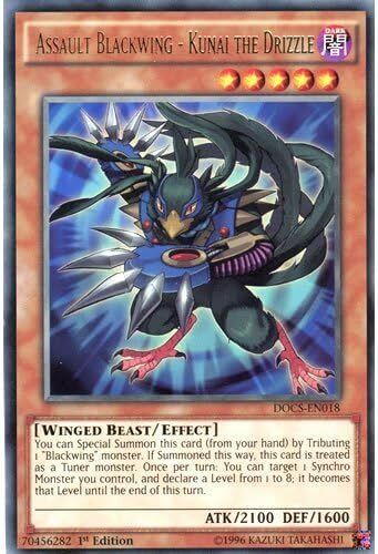 Carta YUGIOH-Assault Blackwing - Kunai the Drizzle-DOCS-EN018-EN-EX-Rare 1.Ed