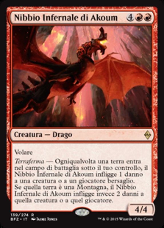 Carta MTG-Nibbio Infernale di Akoum-Battaglia per Zendikar-N.139-ITA-NM-Rare