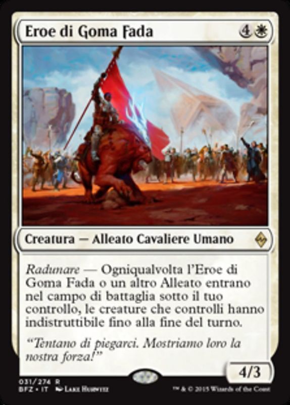 Carta MTG-Eroe di Goma Fada-Battaglia per Zendikar-N.031-ITA-EX-Rare