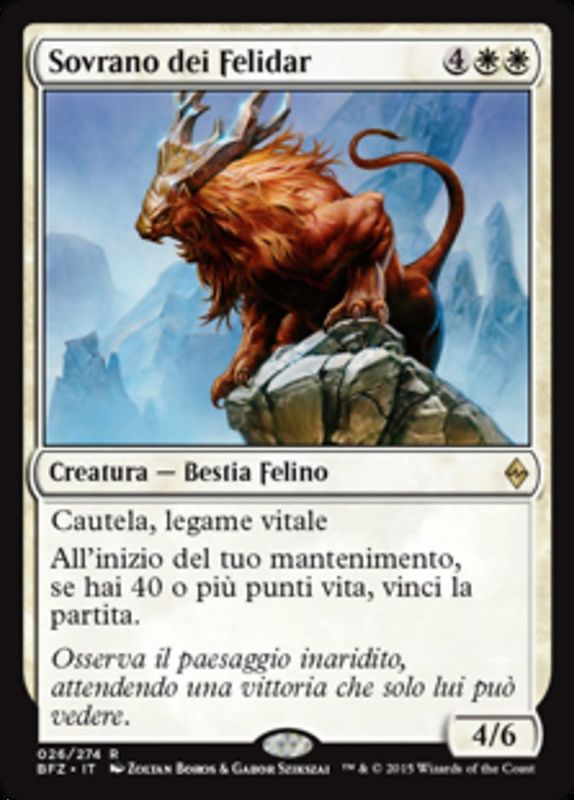 Carta MTG-Sovrano dei Felidar-Battaglia per Zendikar-N.026-ITA-EX-Rare