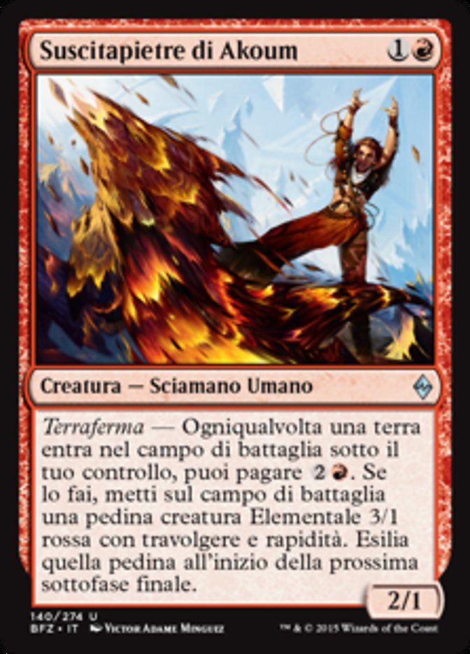 Carta MTG-Suscitapietre di Akoum-Battaglia per Zendikar-N.140-ITA-EX-Uncommon
