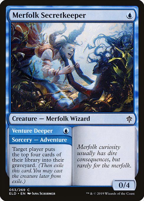 Carta MTG-Merfolk Secretkeeper//Venture Deeper-Throne of Eldraine-53-EN-EX- C
