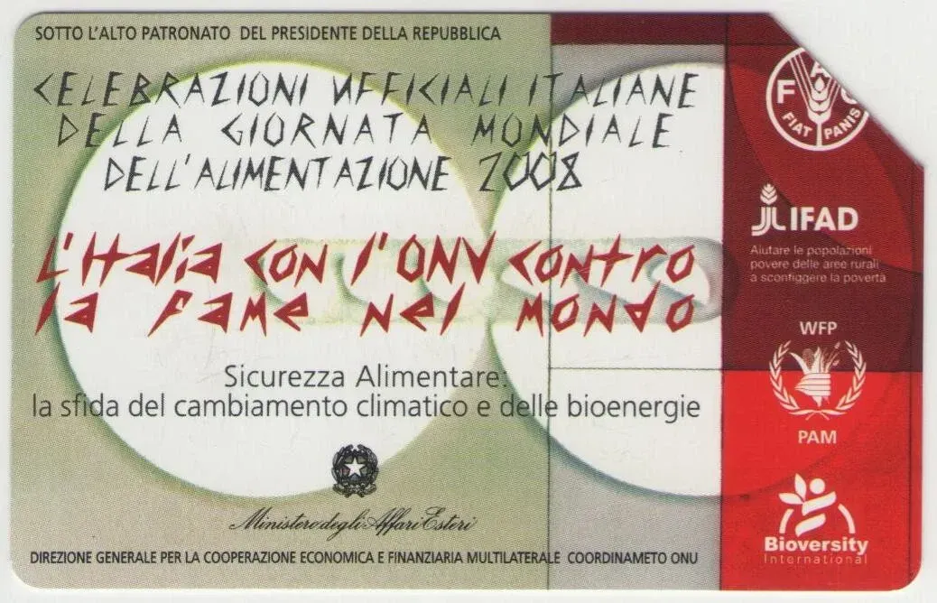 Scheda telefonica - Giornata Mondiale Alimentazione 2008 Usata 5€ Scad.31/12/2009