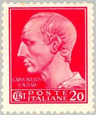 Francobolli-Giulio Cesare (100-44 a.C.) - Senza fasci, senza filigrana-1945-Italia-20 c Francobolli-Giulio Cesare (100-44 a.C.) - Senza fasci, senza filigrana-1945-Italia-20 c