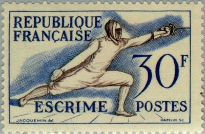 Francobolli-Scherma-1953-Francia-30 F Francobolli-Scherma-1953-Francia-30 F