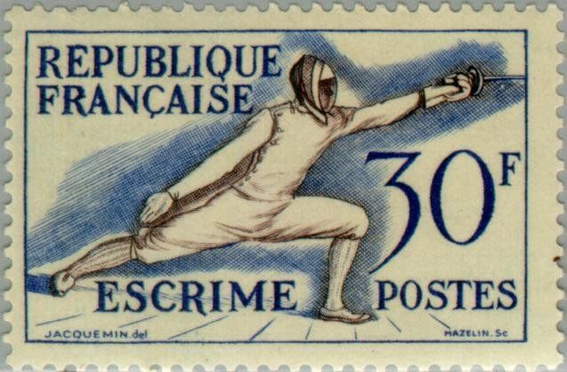 Francobolli-Scherma-1953-Francia-30 F Francobolli-Scherma-1953-Francia-30 F