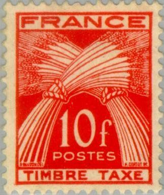 Francobolli-Covoni di grano - Iscrizione TIMBRE-TAXE-1946-Francia-10 F Francobolli-Covoni di grano - Iscrizione TIMBRE-TAXE-1946-Francia-10 F