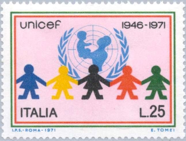 Francobolli-Emblema UNICEF e bambole di carta-1971-Italia-25 ₤ Francobolli-Emblema UNICEF e bambole di carta-1971-Italia-25 ₤