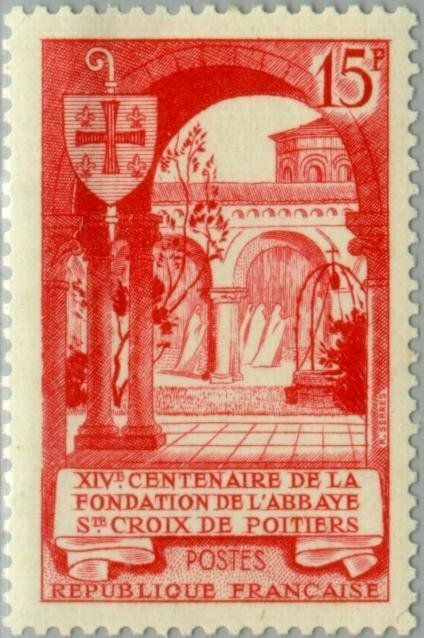 Francobolli-Abbazia di Ste Croix di Poitiers-1952-Francia-15 F Francobolli-Abbazia di Ste Croix di Poitiers-1952-Francia-15 F