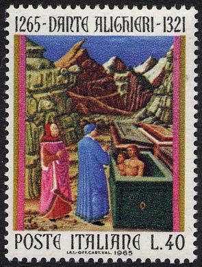 Francobollo Usato Rep. Italiana 1965 7^ CENTENARIO DELLA NASCITA DI DANTE ALIGHIERI 40 Lire