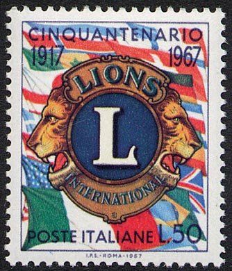 Francobollo Usato Rep. Italiana 1967 50^ ANNIVERSARIO DELLA FONDAZIONE DEI LIONS CLUB