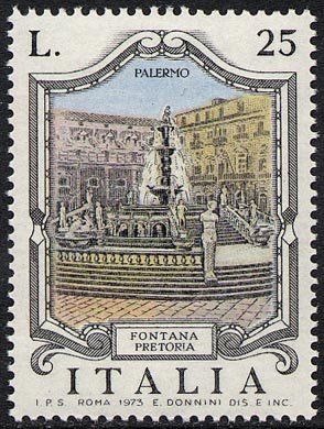 Francobollo Usato Rep. Italiana 1973 FONTANE: 1^ EMISSIONE - PALERMO