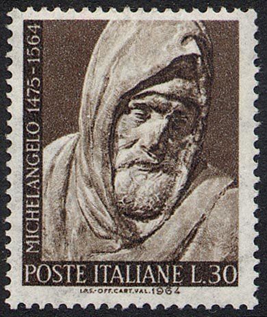 Francobollo Usato Rep. Italiana 1964 4^ CENTENARIO DELLA MORTE DI MICHELANGELO BUONARROTI 30 Lire