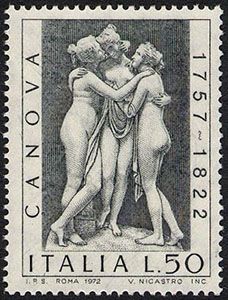 Francobollo Usato Rep. Italiana 1972 150^ ANNIVERSARIO DELLA MORTE DI ANTONIO CANOVA
