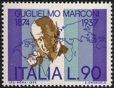 Francobollo Usato Rep. Italiana 1974 CENTENARIO NASCITA GUGLIELMO MARCONI 90 L