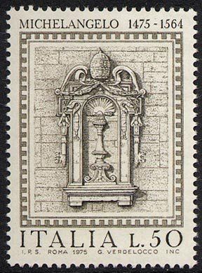 Francobollo Usato Rep. Italiana 1975 5^ CENTENARIO DELLA NASCITA DI MICHELANGELO BUONARROTI 50 Lire