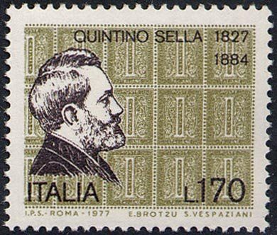 Francobollo Usato Rep. Italiana 1977 150^ ANNIV. NASCITA DI QUINTINO SELLA 170 L