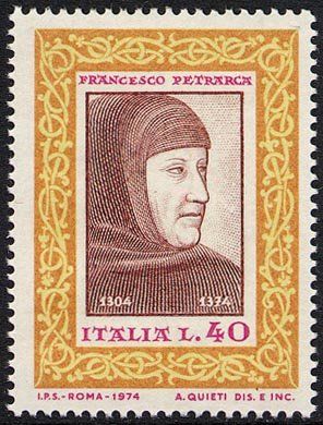 Francobollo Usato Rep. Italiana 1974 6^ CENTENARIO DELLA MORTE DI FRANCESCO PETRARCA 40 Lire