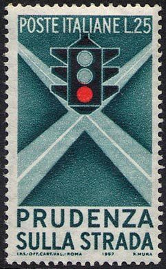 Francobollo Usato Rep. Italiana 1957 CAMPAGNA DI EDUCAZIONE STRADALE 25 Lire