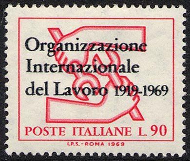 Francobollo Usato Rep. Italiana 1969 50^ ANN. ORGANIZZAZIONE INT.  LAVORO 90 L.