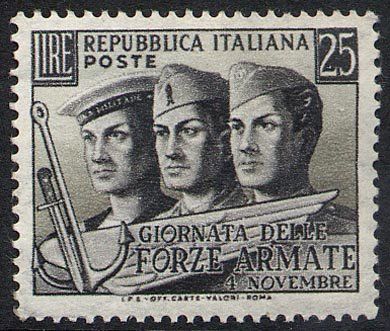 Francobollo Usato Rep. Italiana 1952 GIORNATA DELLE FORZE ARMATE 25 Lire