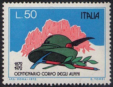 Francobollo Usato Rep. Italiana 1972 CENTENARIO FONDAZIONE  CORPO  ALPINI 50 L