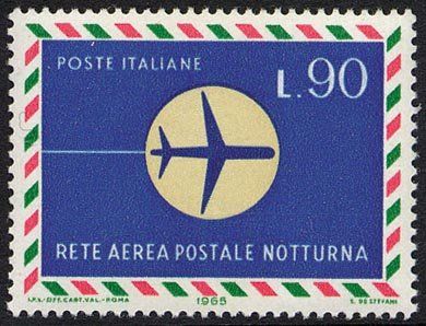 Francobollo Usato Rep. Italiana 1965 INAUGURAZIONE RETE AEREA POSTALE 90 L.