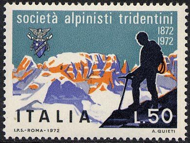 Francobollo Usato Rep. Italiana 1972 CENTENARIO SOCIETÀ ALPINISTI TRIDENTINI 50L