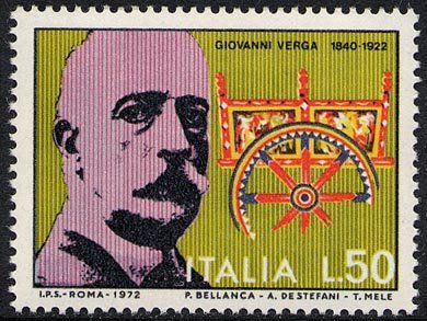 Francobollo Usato Rep. Italiana 1972 50^ ANNIVERSARIO MORTE DI G. VERGA 50 L