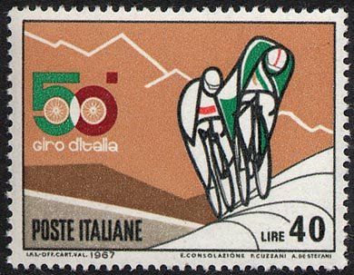 Francobollo Usato Rep. Italiana 1967 50^ GIRO CICLISTICO D'ITALIA 40 Lire